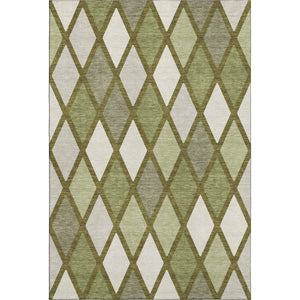 HomeRoots 9' X 12' Modern Olive Green & Ivory Geometric Area Rug – Washable, UV-Protected, Durable Design 670494