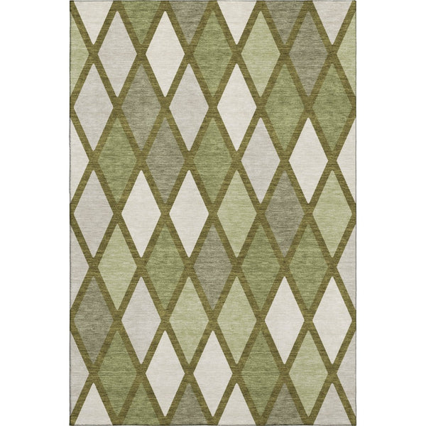 HomeRoots 9' X 12' Modern Olive Green & Ivory Geometric Area Rug – Washable, UV-Protected, Durable Design 670494