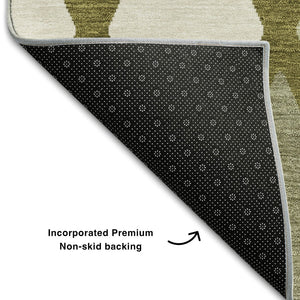 HomeRoots 9' X 12' Modern Olive Green & Ivory Geometric Area Rug – Washable, UV-Protected, Durable Design 670494