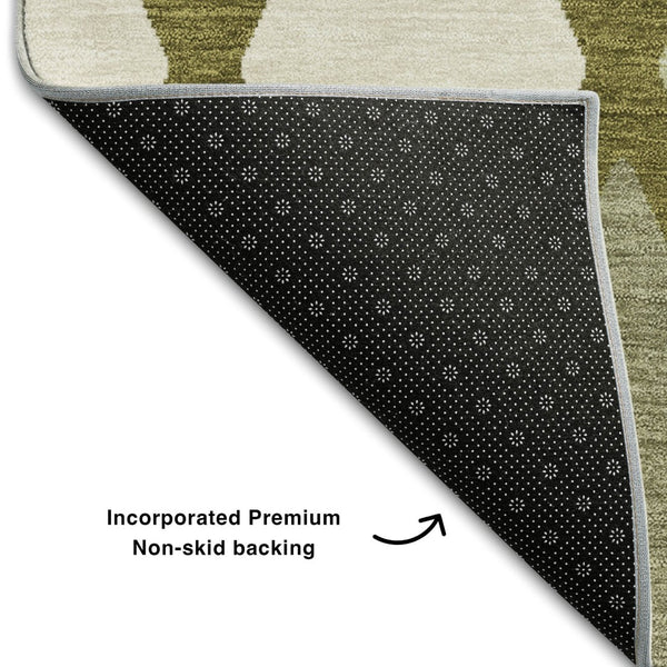 HomeRoots 9' X 12' Modern Olive Green & Ivory Geometric Area Rug – Washable, UV-Protected, Durable Design 670494