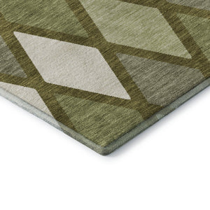 HomeRoots 9' X 12' Modern Olive Green & Ivory Geometric Area Rug – Washable, UV-Protected, Durable Design 670494