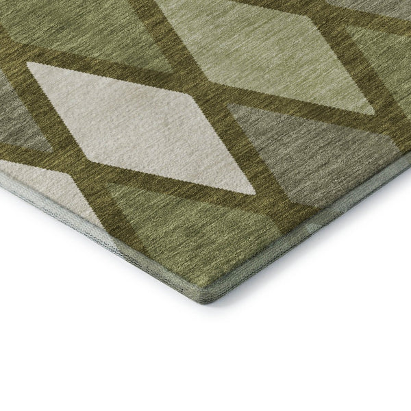 HomeRoots 9' X 12' Modern Olive Green & Ivory Geometric Area Rug – Washable, UV-Protected, Durable Design 670494