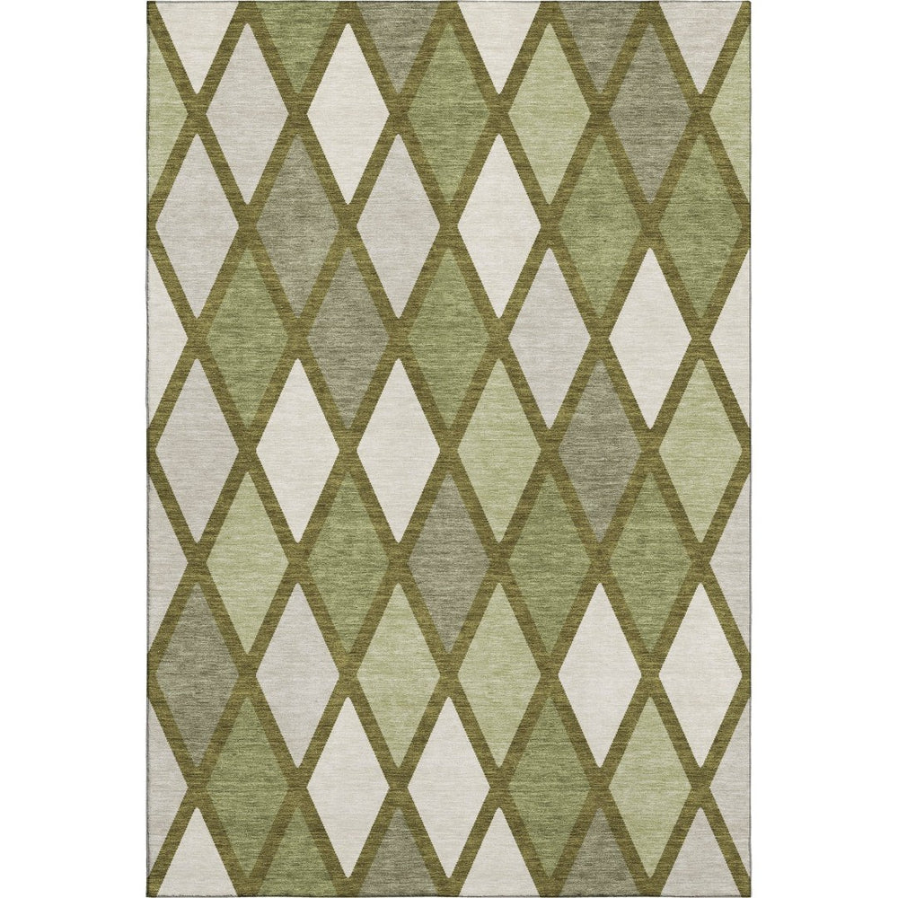 HomeRoots 10' X 14' Olive Green & Ivory Geometric Area Rug - Stylish, Washable, UV Protected for High-Traffic Areas 670495