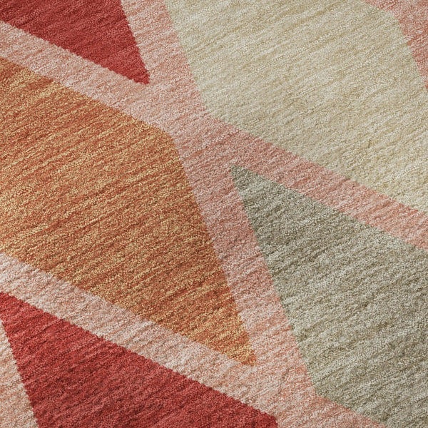 HomeRoots 8' Stylish Geometric Round Rug in Pink, Red & Gray – Washable, UV-Protected, Durable & Easy Care! 670498