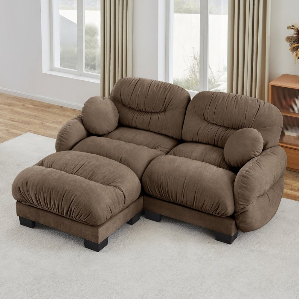 English Elm Pleated Chenille Sectional Sofa with Ottoman Ergonomic Foam Curved Armrests Living Room Brown W5656S00056