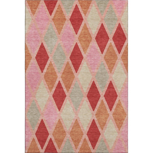 HomeRoots 9' X 12' Contemporary Pink Red Gray Geometric Area Rug – Washable, UV Protected, Stain Resistant! 670500