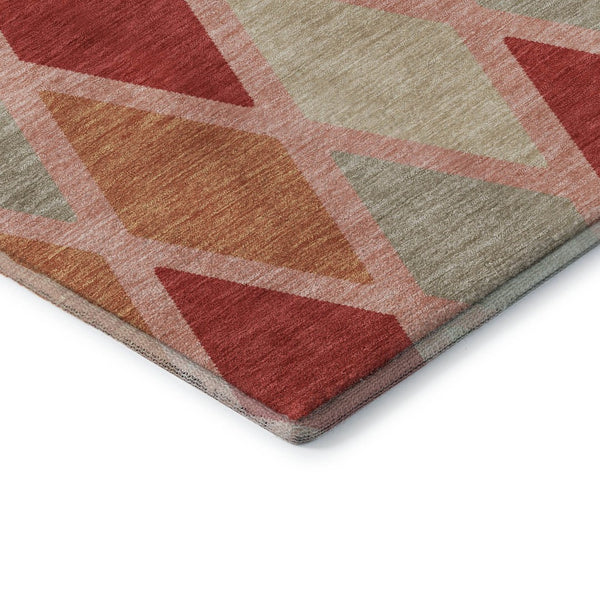 HomeRoots 9' X 12' Contemporary Pink Red Gray Geometric Area Rug – Washable, UV Protected, Stain Resistant! 670500