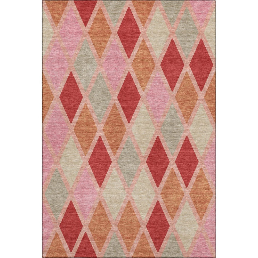 HomeRoots 10' Modern Geometric Pink Red Gray Washable Area Rug – UV Protected, Durable, Ideal for High-Traffic Spaces 670501