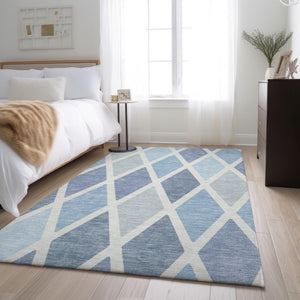 HomeRoots 5' X 8' Modern Sky Blue and Ivory Geometric Area Rug - Washable, UV Protected, Kid & Pet Friendly! 670503