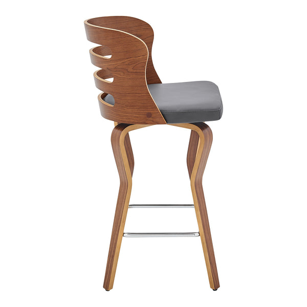 English Elm Lusera 26" Swivel Bar Stool In Gray Faux Leather & Walnut Wood - Mid-Century Comfort & Style B2736P268576