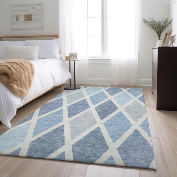 HomeRoots 8' X 10' Sky Blue & Ivory Geometric Area Rug - Washable, UV Protected, Modern Design for Every Home 670505