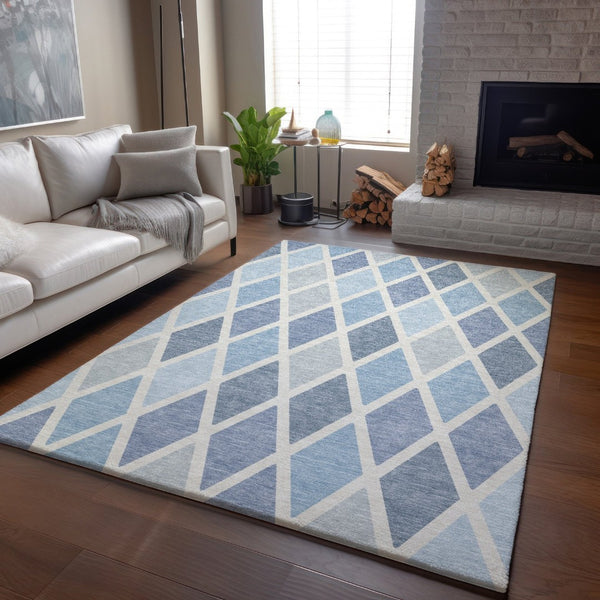 HomeRoots 8' X 10' Sky Blue & Ivory Geometric Area Rug - Washable, UV Protected, Modern Design for Every Home 670505