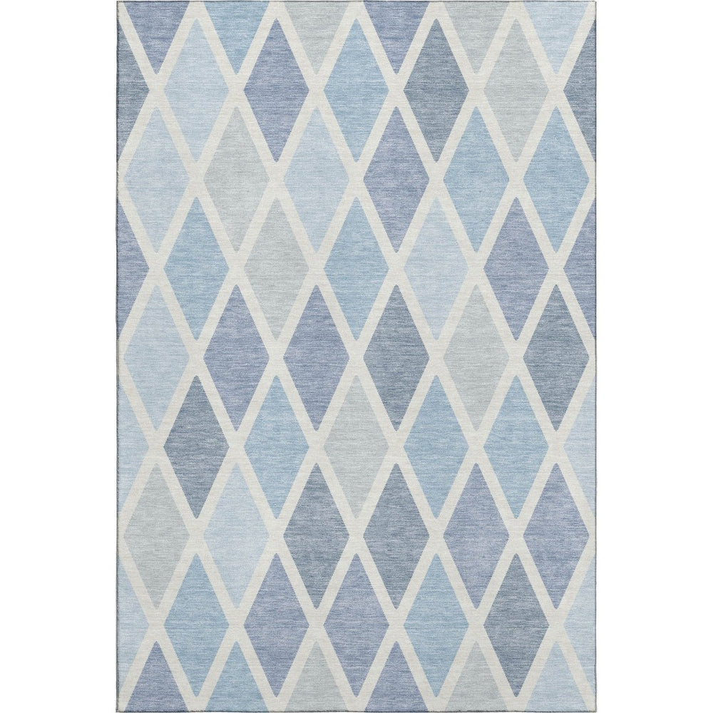 HomeRoots 9' X 12' Sky Blue Ivory Geometric Area Rug – Durable, Stain-Resistant, UV Protected for Busy Homes! 670506