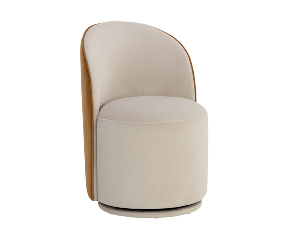 Sunpan Cavoli Swivel Dining Chair - Stylish Curved Design, Fully Upholstered for Ultimate Comfort and Elegance Meg Taupe / Meg Gold