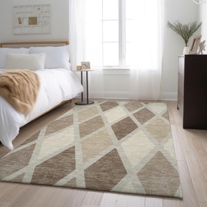 HomeRoots 8' X 10' Taupe Beige & Ivory Geometric Area Rug - Washable, Stain Resistant, UV Protected for Homes 670511