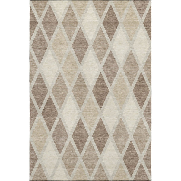 HomeRoots 8' X 10' Taupe Beige & Ivory Geometric Area Rug - Washable, Stain Resistant, UV Protected for Homes 670511