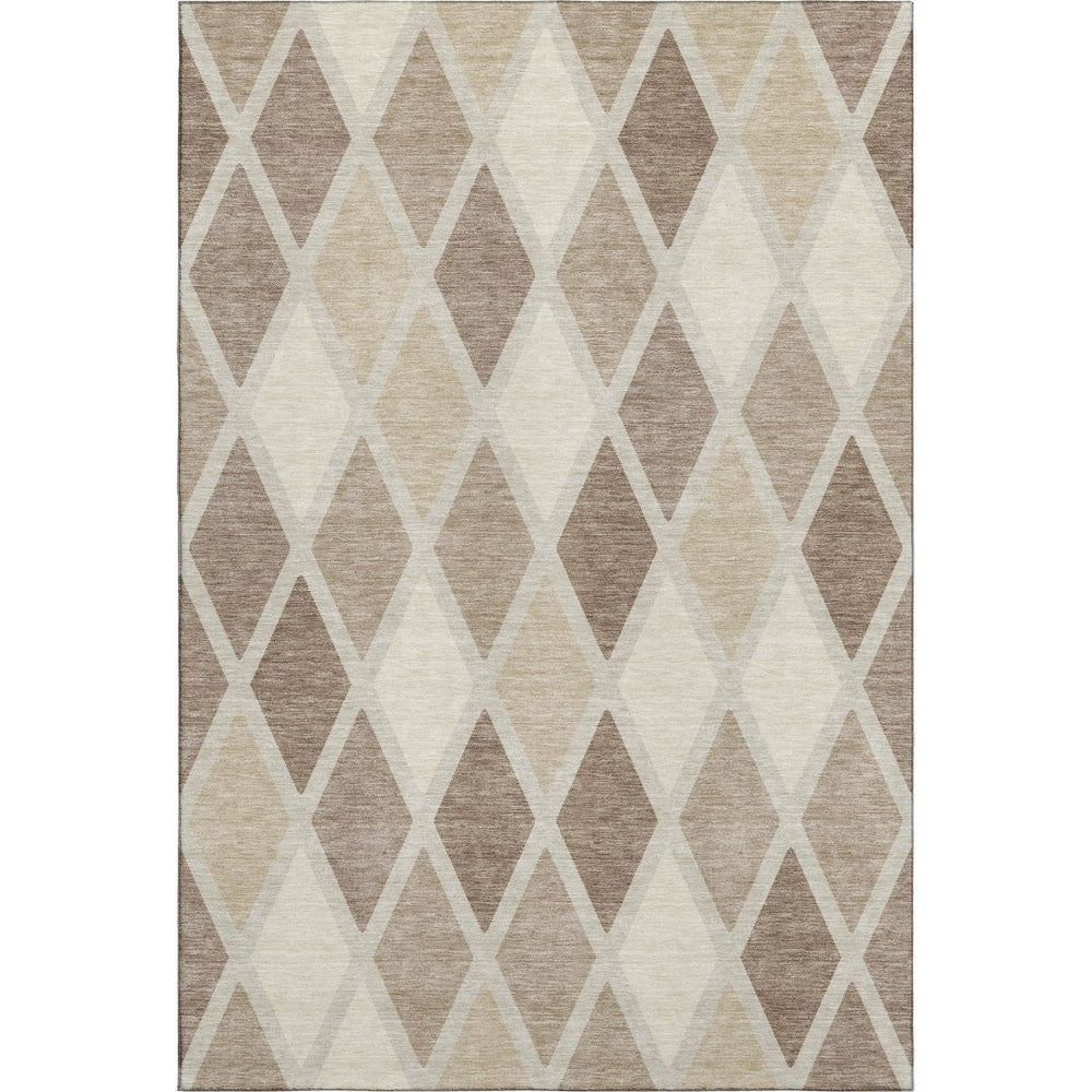 HomeRoots 9' X 12' Taupe Beige & Ivory Geometric Area Rug – Washable, UV Protected, Stain Resistant Design 670512