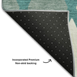 HomeRoots 9' X 12' Modern Teal Beige Ivory Geometric Washable Area Rug - Durable, Stain-Resistant, UV Protected! 670518