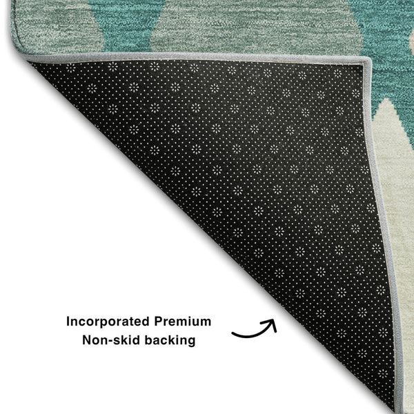 HomeRoots 9' X 12' Modern Teal Beige Ivory Geometric Washable Area Rug - Durable, Stain-Resistant, UV Protected! 670518