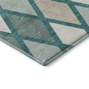 HomeRoots 9' X 12' Modern Teal Beige Ivory Geometric Washable Area Rug - Durable, Stain-Resistant, UV Protected! 670518