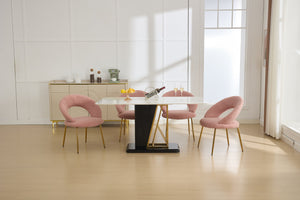English Elm 061-Set Of 1 Plush Pink Teddy Fabric Dining Chair With Gold Legs - Ergonomic Design & Cozy Elegance W527P255486