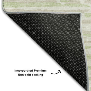 HomeRoots 5' X 8' Artichoke Green & Ivory Striped Washable Area Rug – Durable, UV-Protected & Stylish for Homes 670521