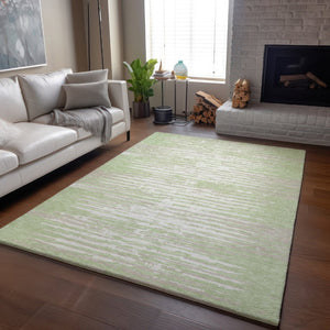 HomeRoots 5' X 8' Artichoke Green & Ivory Striped Washable Area Rug – Durable, UV-Protected & Stylish for Homes 670521