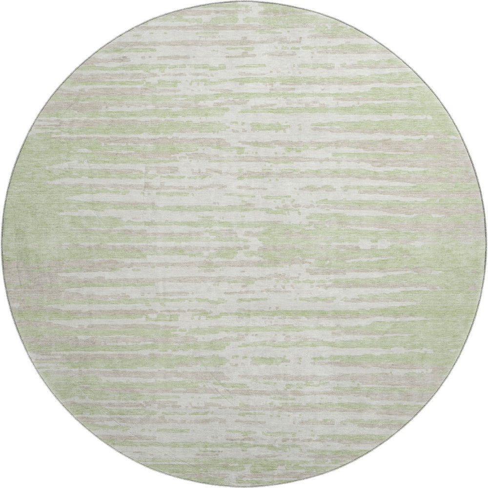 HomeRoots 8' Artichoke Green & Ivory Striped Washable Round Rug - Durable, UV Protected for Active Homes 670522