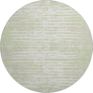 HomeRoots 8' Artichoke Green & Ivory Striped Washable Round Rug - Durable, UV Protected for Active Homes 670522