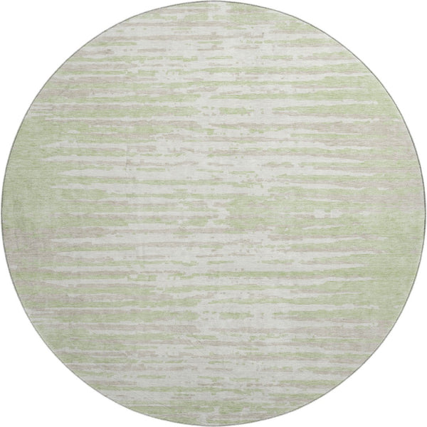 HomeRoots 8' Artichoke Green & Ivory Striped Washable Round Rug - Durable, UV Protected for Active Homes 670522