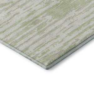 HomeRoots 8' Artichoke Green & Ivory Striped Washable Round Rug - Durable, UV Protected for Active Homes 670522
