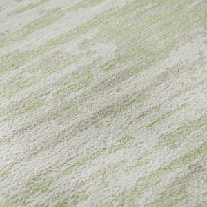 HomeRoots 8' Artichoke Green & Ivory Striped Washable Round Rug - Durable, UV Protected for Active Homes 670522