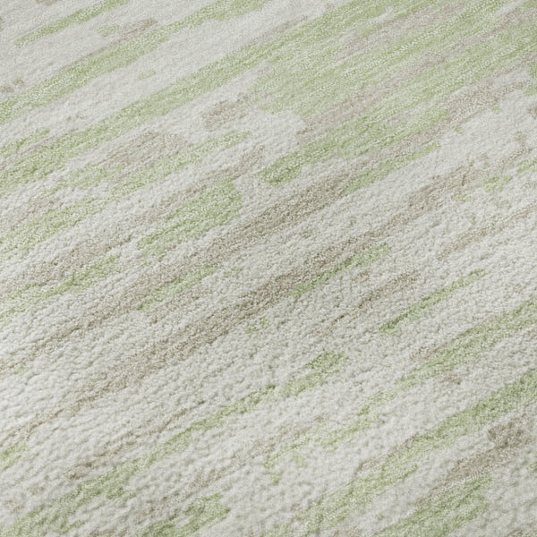 HomeRoots 8' Artichoke Green & Ivory Striped Washable Round Rug - Durable, UV Protected for Active Homes 670522