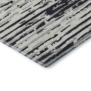 HomeRoots 8' Washable Black and Ivory Striped Round Rug with UV Protection for Stylish High-Traffic Spaces 670528