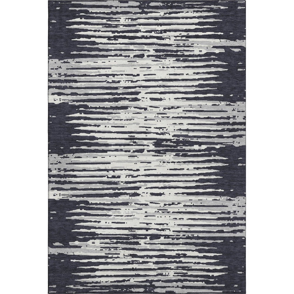 HomeRoots 8' X 10' Black And Ivory Striped Washable Area Rug – Durable, Stylish, UV-Protected for Busy Homes 670529