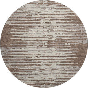 HomeRoots 8' Brown and Ivory Striped Round Rug – Washable, Stain-Resistant, UV Protected for Everyday Use! 670534