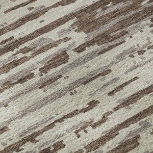 HomeRoots 8' Brown and Ivory Striped Round Rug – Washable, Stain-Resistant, UV Protected for Everyday Use! 670534