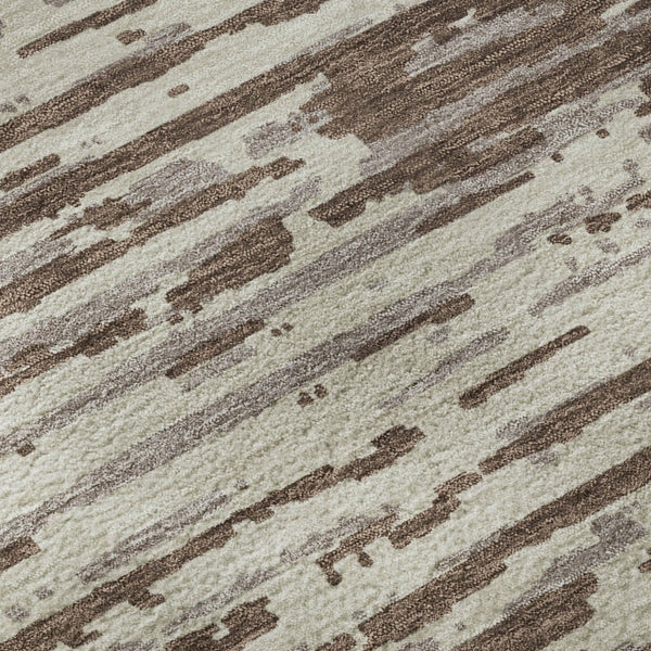 HomeRoots 8' Brown and Ivory Striped Round Rug – Washable, Stain-Resistant, UV Protected for Everyday Use! 670534