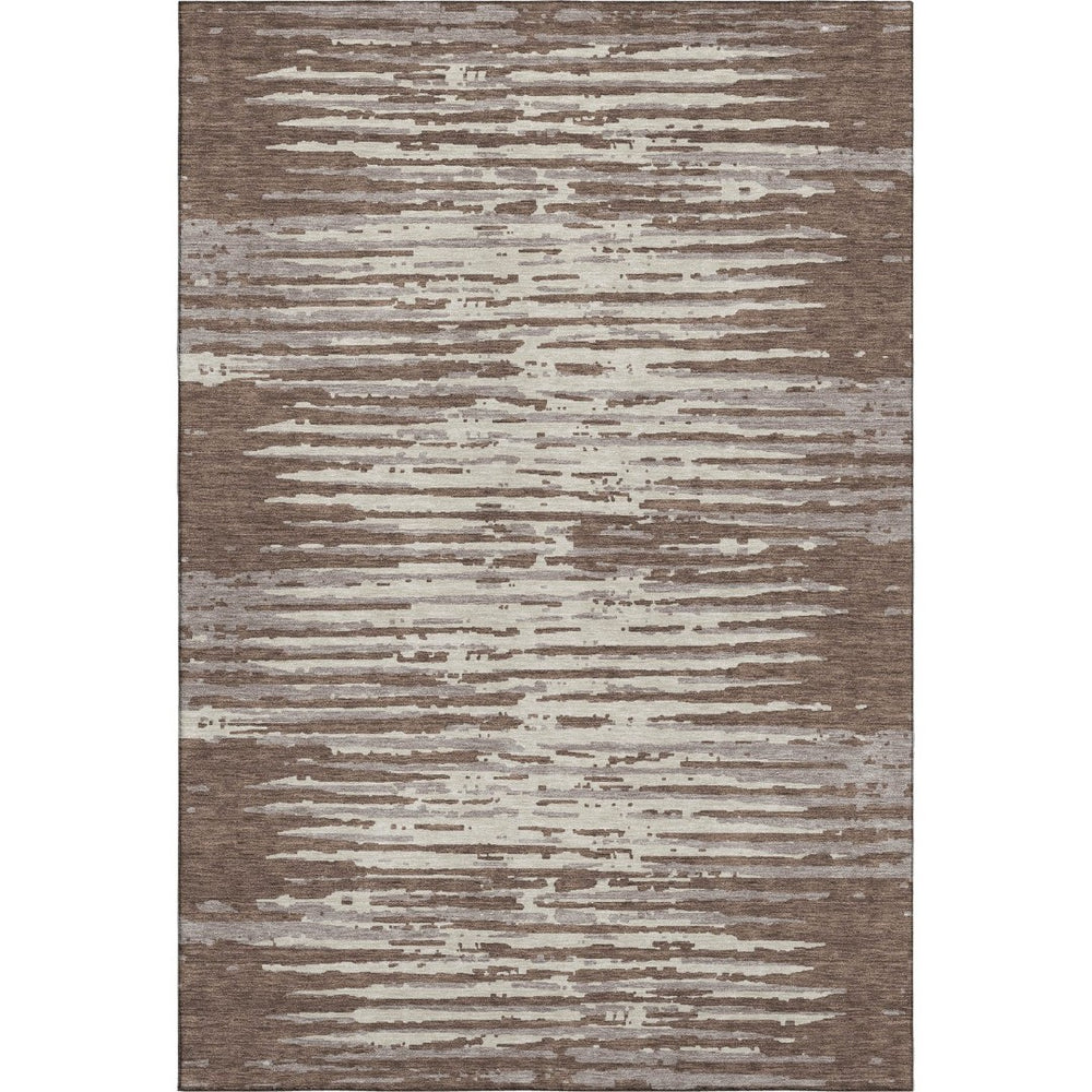 HomeRoots 8' X 10' Brown And Ivory Striped Area Rug - Washable, UV Protected, Durable & Stylish for Any Room 670535