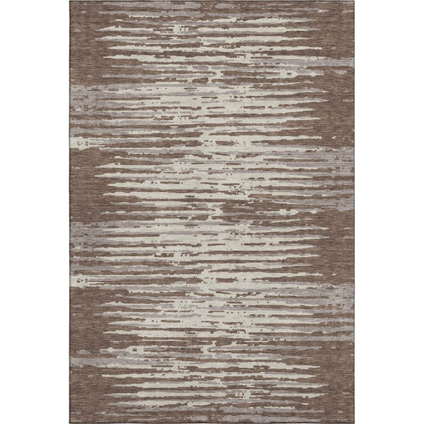 HomeRoots 8' X 10' Brown And Ivory Striped Area Rug - Washable, UV Protected, Durable & Stylish for Any Room 670535