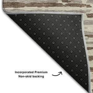 HomeRoots 9' X 12' Brown and Ivory Striped Washable Area Rug - UV Protected, Stain Resistant, Durable Design 670536