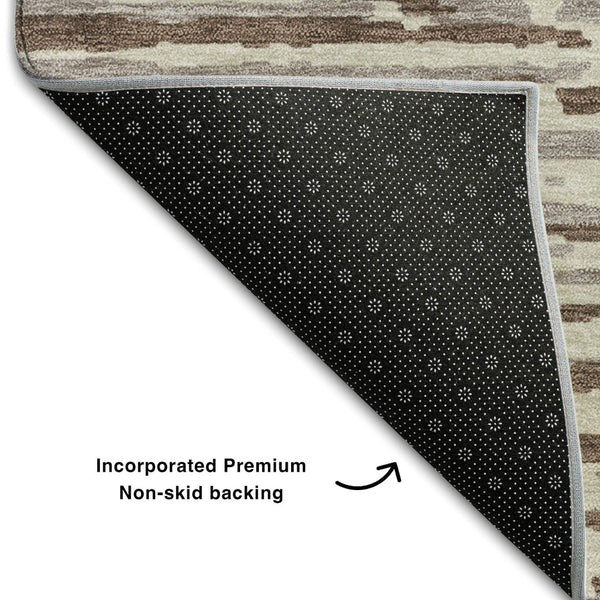 HomeRoots 9' X 12' Brown and Ivory Striped Washable Area Rug - UV Protected, Stain Resistant, Durable Design 670536