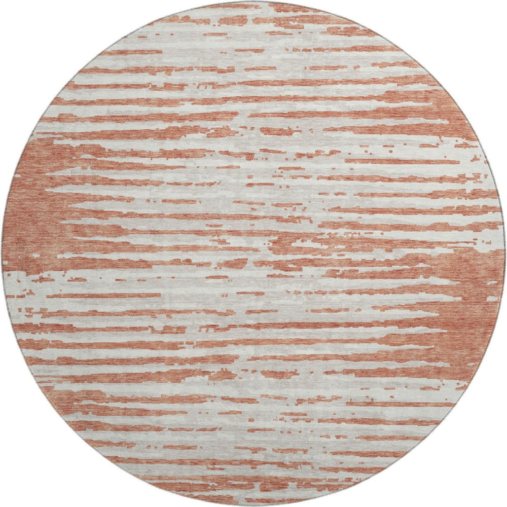 HomeRoots 8' Coral and Ivory Striped Round Rug – Durable, Washable, UV-Protected for Home & Outdoor Elegance 670540