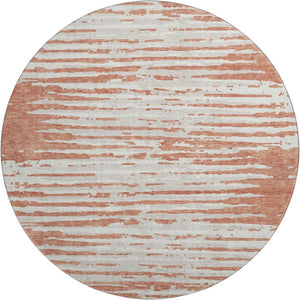 HomeRoots 8' Coral and Ivory Striped Round Rug – Durable, Washable, UV-Protected for Home & Outdoor Elegance 670540