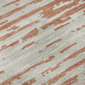 HomeRoots 8' Coral and Ivory Striped Round Rug – Durable, Washable, UV-Protected for Home & Outdoor Elegance 670540