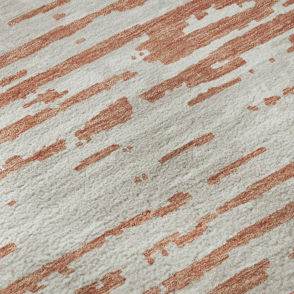 HomeRoots 8' Coral and Ivory Striped Round Rug – Durable, Washable, UV-Protected for Home & Outdoor Elegance 670540