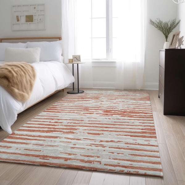 HomeRoots 10' Coral and Ivory Striped Washable Area Rug - UV Protected, Durable, Stain Resistant Design! 670543