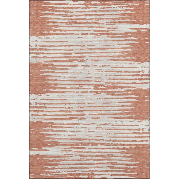 HomeRoots 10' Coral and Ivory Striped Washable Area Rug - UV Protected, Durable, Stain Resistant Design! 670543