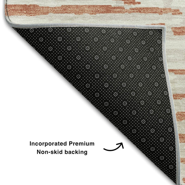 HomeRoots 10' Coral and Ivory Striped Washable Area Rug - UV Protected, Durable, Stain Resistant Design! 670543
