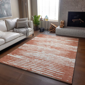 HomeRoots 10' Coral and Ivory Striped Washable Area Rug - UV Protected, Durable, Stain Resistant Design! 670543